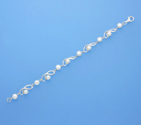 Sterling Silver Bracelet with Button Shape Freshwater Pearl