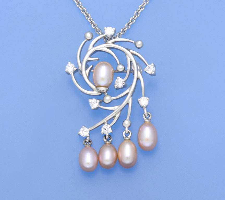 Sterling Silver Pendant with Drop Shape Freshwater Pearl and Cubic Zirconia - Wing Wo Hing Jewelry Group - Pearl Jewelry Manufacturer