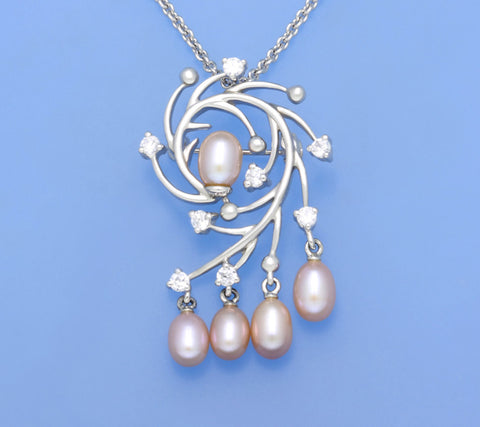 Sterling Silver Pendant with Drop Shape Freshwater Pearl and Cubic Zirconia