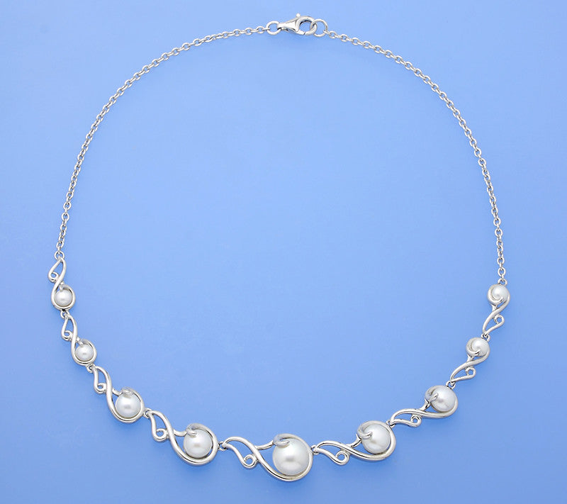 Sterling Silver Necklace with Button Shape Freshwater Pearl - Wing Wo Hing Jewelry Group - Pearl Jewelry Manufacturer