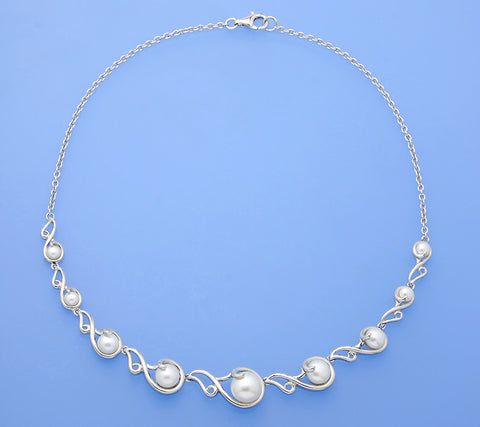 Sterling Silver Necklace with Button Shape Freshwater Pearl