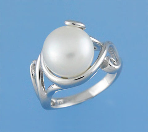 Sterling Silver Ring with 11-11.5mm Button Shape Freshwater Pearl