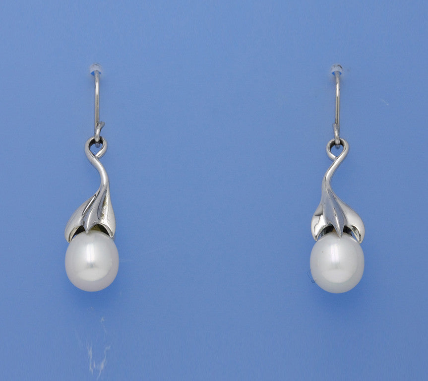 Sterling Silver Earrings with 8-8.5mm Oval Shape Freshwater Pearl - Wing Wo Hing Jewelry Group - Pearl Jewelry Manufacturer