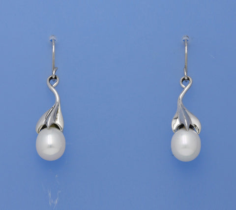 Sterling Silver Earrings with 8-8.5mm Oval Shape Freshwater Pearl