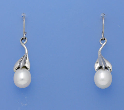 Sterling Silver Earrings with 8-8.5mm Oval Shape Freshwater Pearl