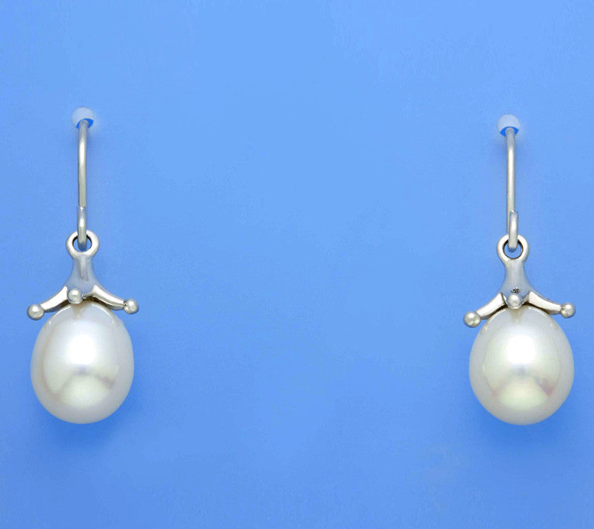 Sterling Silver Earrings with 9-9.5mm Oval Shape Freshwater Pearl - Wing Wo Hing Jewelry Group - Pearl Jewelry Manufacturer