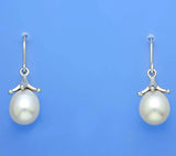 Sterling Silver Earrings with 9-9.5mm Oval Shape Freshwater Pearl - Wing Wo Hing Jewelry Group - Pearl Jewelry Manufacturer