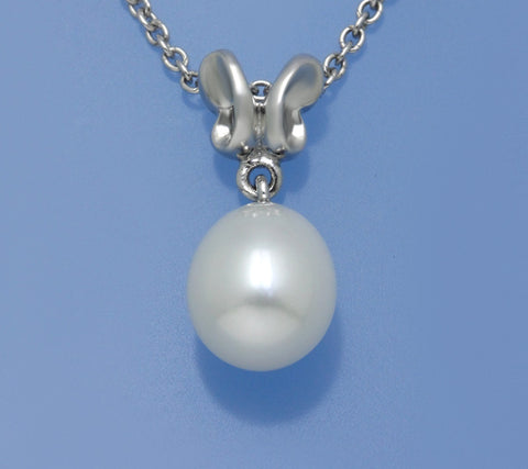 Sterling Silver Pendant with 8.5-9mm Oval Shape Freshwater Pearl