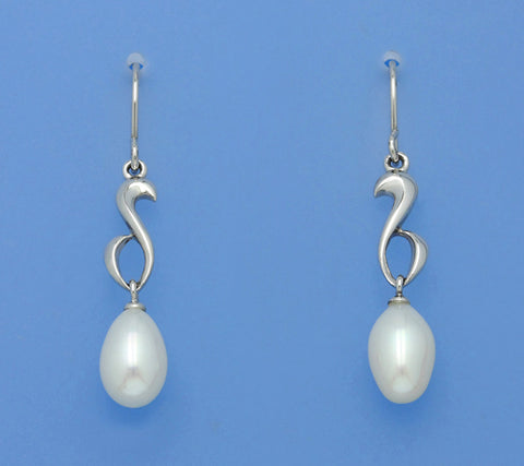 Sterling Silver Earrings with 7-7.5mm Oval Shape Freshwater Pearl