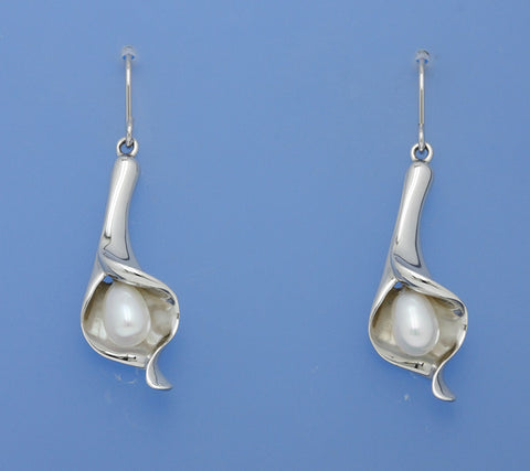 Sterling Silver Earrings with 5.5-6mm Drop Shape Freshwater Pearl