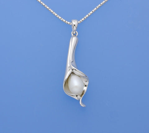 Sterling Silver Pendant with 6.5-7mm Drop Shape Freshwater Pearl