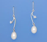 Sterling Silver Earrings with 7-7.5mm Drop Shape Freshwater Pearl and Cubic Zirconia - Wing Wo Hing Jewelry Group - Pearl Jewelry Manufacturer