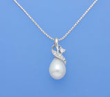 Sterling Silver Pendant with 9.5-10mm Oval Shape Freshwater Pearl and Cubic Zirconia - Wing Wo Hing Jewelry Group - Pearl Jewelry Manufacturer