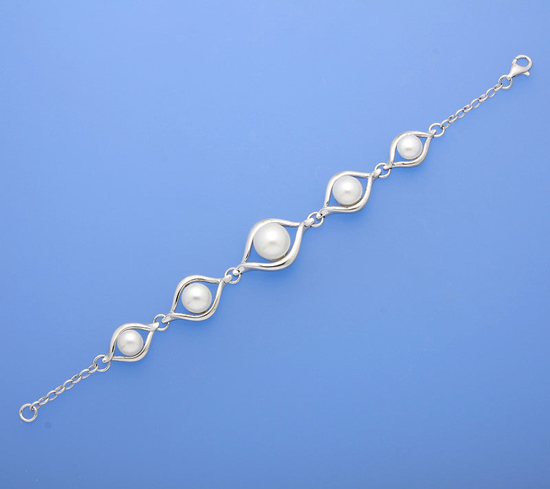 Sterling Silver Bracelet with 7.5-11.5mm Button Shape Freshwater Pearl - Wing Wo Hing Jewelry Group - Pearl Jewelry Manufacturer