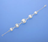 Sterling Silver Bracelet with 7.5-11.5mm Button Shape Freshwater Pearl - Wing Wo Hing Jewelry Group - Pearl Jewelry Manufacturer