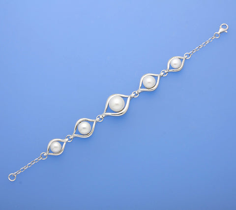 Sterling Silver Bracelet with 7.5-11.5mm Button Shape Freshwater Pearl