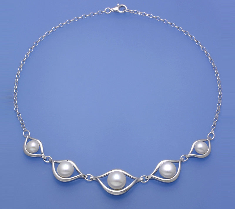 Sterling Silver Necklace with Button Shape Freshwater Pearl - Wing Wo Hing Jewelry Group - Pearl Jewelry Manufacturer