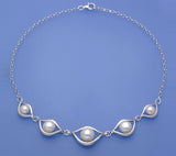 Sterling Silver Necklace with Button Shape Freshwater Pearl - Wing Wo Hing Jewelry Group - Pearl Jewelry Manufacturer