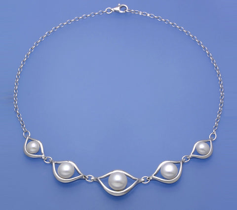 Sterling Silver Necklace with Button Shape Freshwater Pearl