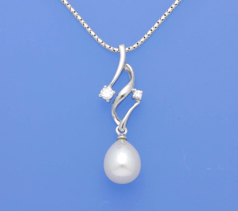 Sterling Silver Pendant with 8.5-9mm Oval Shape Freshwater Pearl and Cubic Zirconia - Wing Wo Hing Jewelry Group - Pearl Jewelry Manufacturer