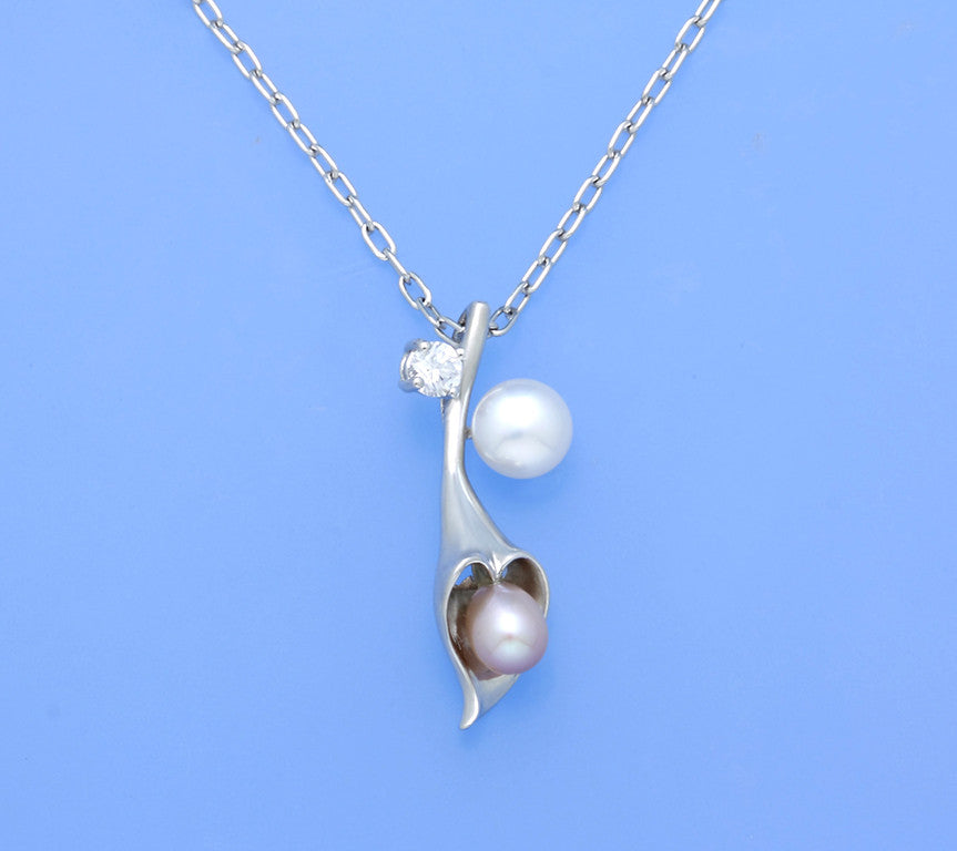 Sterling Silver Pendant with Button and Oval Shape Freshwater Pearl and Cubic Zirconia - Wing Wo Hing Jewelry Group - Pearl Jewelry Manufacturer