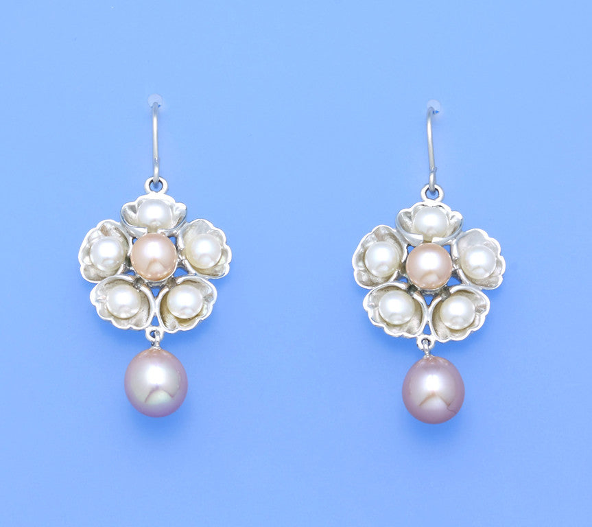 Sterling Silver Earrings with Oval and Button Shape Freshwater Pearl - Wing Wo Hing Jewelry Group - Pearl Jewelry Manufacturer