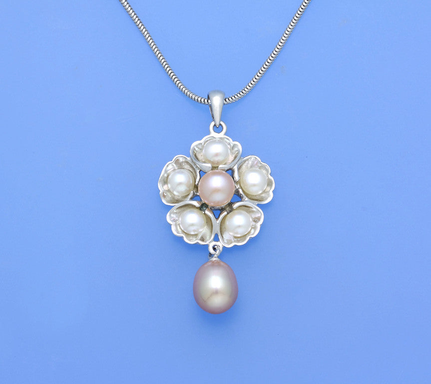 Sterling Silver Pendant with Oval and Button Shape Freshwater Pearl - Wing Wo Hing Jewelry Group - Pearl Jewelry Manufacturer