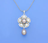 Sterling Silver Pendant with Oval and Button Shape Freshwater Pearl - Wing Wo Hing Jewelry Group - Pearl Jewelry Manufacturer