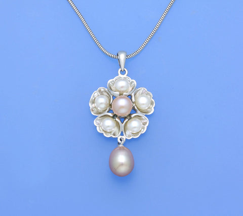 Sterling Silver Pendant with Oval and Button Shape Freshwater Pearl