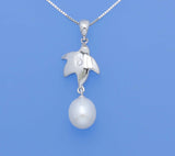 Sterling Silver Pendant with 8-8.5mm Oval Shape Freshwater Pearl and Cubic Zirconia - Wing Wo Hing Jewelry Group - Pearl Jewelry Manufacturer