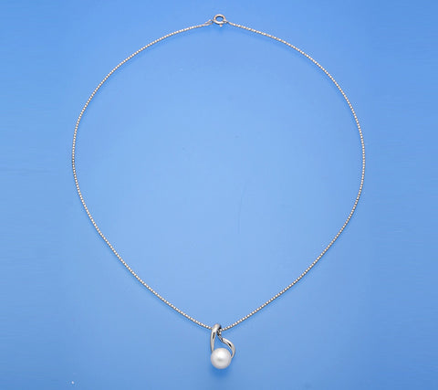 Sterling Silver Pendant with 8.5-9mm Button Shape Freshwater Pearl