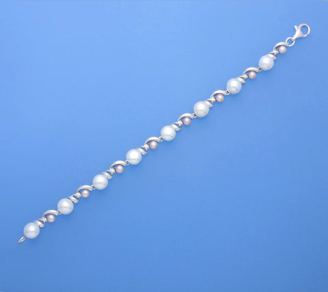 Sterling Silver Bracelet with Button Shape Freshwater Pearl