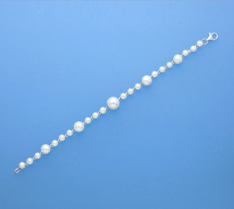 Sterling Silver Bracelet with Button Shape Freshwater Pearl