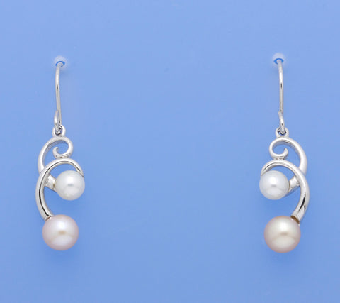 Sterling Silver Earrings with 5-6.5mm Button Shape Freshwater Pearl