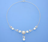 Sterling Silver Necklace with Button Shape Freshwater Pearl and Cubic Zirconia - Wing Wo Hing Jewelry Group - Pearl Jewelry Manufacturer