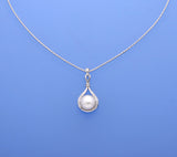 Sterling Silver Pendant with 11-11.5mm Button Shape Freshwater Pearl and Cubic Zirconia - Wing Wo Hing Jewelry Group - Pearl Jewelry Manufacturer