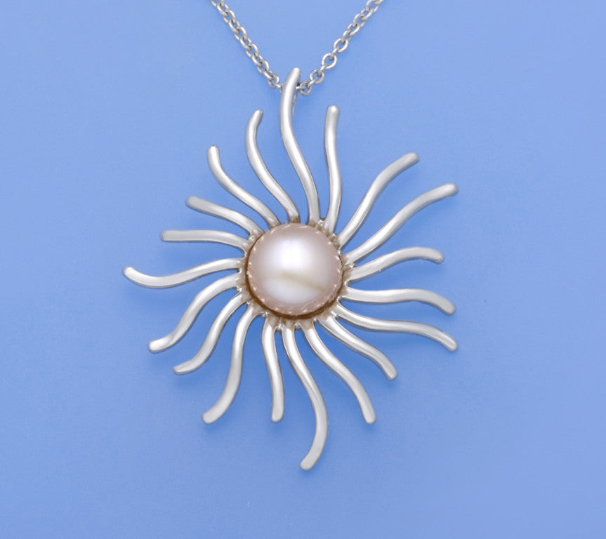 Sterling Silver Pendant with 9-9.5mm Button Shape Freshwater Pearl - Wing Wo Hing Jewelry Group - Pearl Jewelry Manufacturer