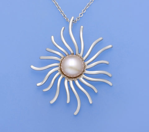 Sterling Silver Pendant with 9-9.5mm Button Shape Freshwater Pearl