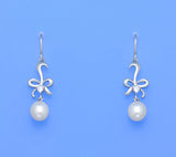 Sterling Silver Earrings with 7.5-8mm Drop Shape Freshwater Pearl and Cubic Zirconia - Wing Wo Hing Jewelry Group - Pearl Jewelry Manufacturer