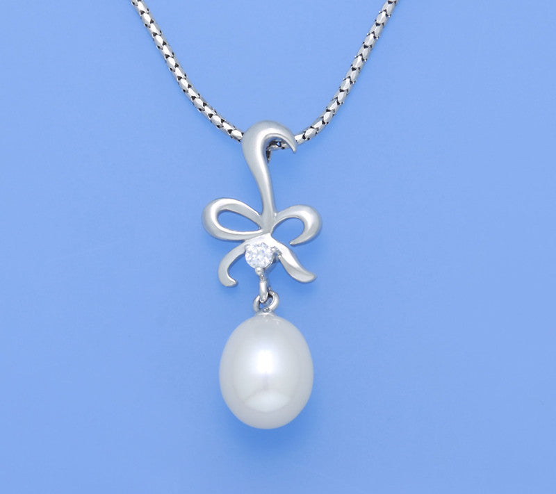 Sterling Silver Pendant with 8.5-9mm Drop Shape Freshwater Pearl and Cubic Zirconia - Wing Wo Hing Jewelry Group - Pearl Jewelry Manufacturer