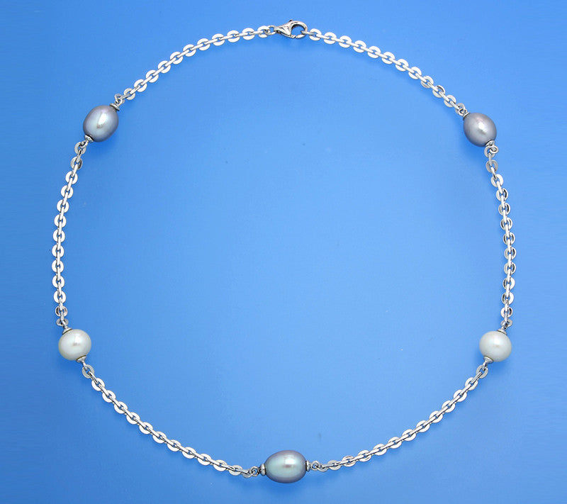 Sterling Silver Necklace with Potato and Oval Shape Freshwater Pearl - Wing Wo Hing Jewelry Group - Pearl Jewelry Manufacturer