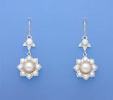 Sterling Silver Earrings with Button Shape Freshwater Pearl and Cubic Zirconia - Wing Wo Hing Jewelry Group - Pearl Jewelry Manufacturer