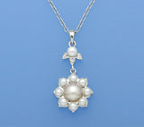 Sterling Silver Pendant with Button Shape Freshwater Pearl and Cubic Zirconia - Wing Wo Hing Jewelry Group - Pearl Jewelry Manufacturer