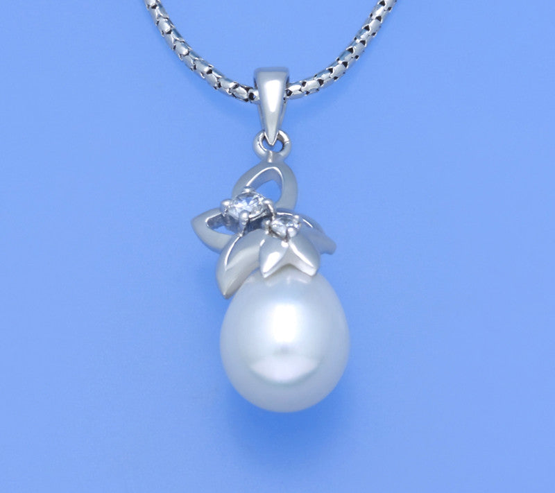 Sterling Silver Pendant with 8.5-9mm Drop Shape Freshwater Pearl and Cubic Zirconia - Wing Wo Hing Jewelry Group - Pearl Jewelry Manufacturer