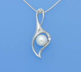 Sterling Silver Pendant with 9-9.5mm Button Shape Freshwater Pearl - Wing Wo Hing Jewelry Group - Pearl Jewelry Manufacturer