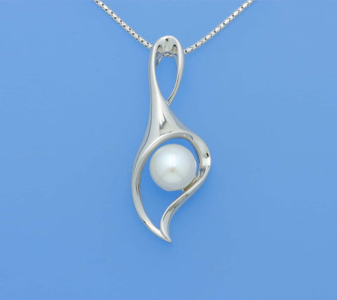 Sterling Silver Pendant with 9-9.5mm Button Shape Freshwater Pearl