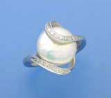 Sterling Silver Ring with 13-13.5mm Button Shape Freshwater Pearl and Cubic Zirconia - Wing Wo Hing Jewelry Group - Pearl Jewelry Manufacturer