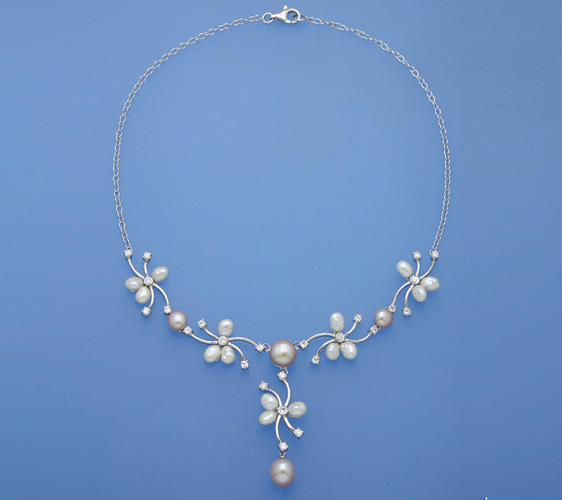 Sterling Silver Necklace with Freshwater Pearl and Cubic Zirconia - Wing Wo Hing Jewelry Group - Pearl Jewelry Manufacturer
