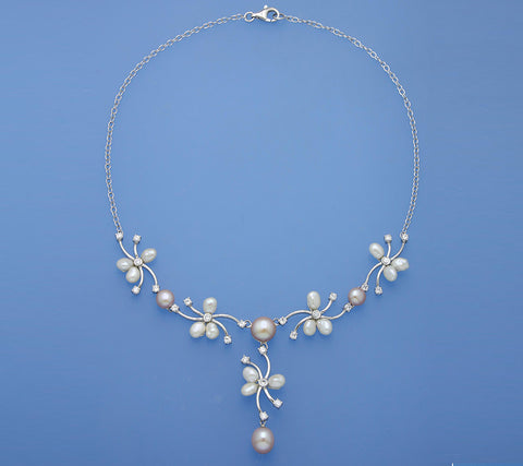 Sterling Silver Necklace with Freshwater Pearl and Cubic Zirconia