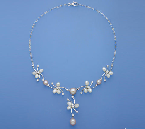 Sterling Silver Necklace with Freshwater Pearl and Cubic Zirconia